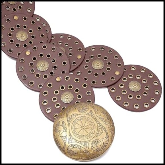 Vintage Boho Western Wide Disc Belt Adjustable PU Leather Concho Style